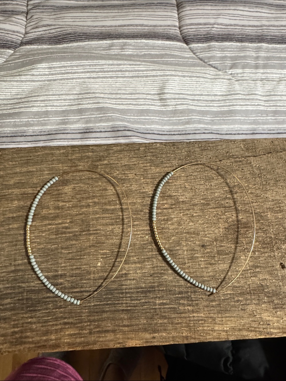 Park Lane Delicate Gold Hoop Earrings with Grey and Gold Beads